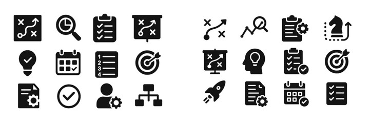 Poster - Visual collection of diverse icons representing planning, analysis, and strategy in a professional environment