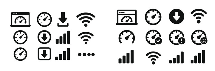 Leinwandbilder - Collection of various icons representing internet speed, download progress, and Wi-Fi connectivity indicators
