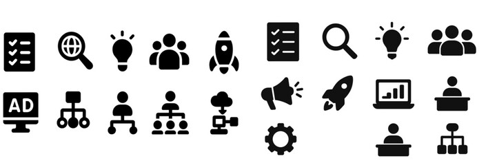 Leinwandbilder - Collection of various symbols representing teamwork, innovation, and business development concepts for a digital workspace