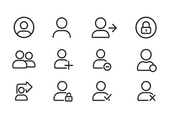 Aufkleber - Icons representing user profiles, actions, and security measures in digital environments for online applications