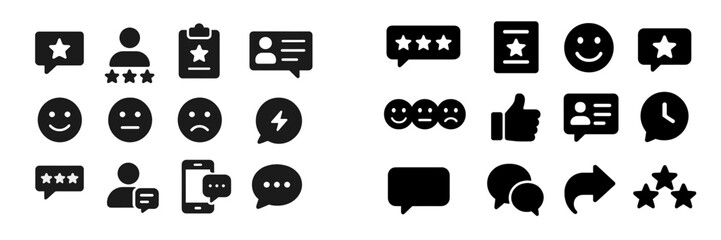 Aufkleber - Black icons representing feedback, reviews, and communication in various emotional expressions and symbols