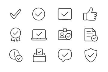 Aufkleber - Collection of checkmark and approval icons in minimalist design for digital and print applications