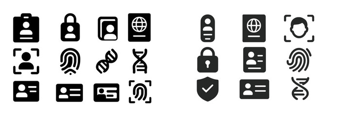 Leinwandbilder - Collection of security and identification icons showcasing various forms of biometric and document verification methods