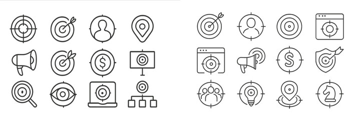 Aufkleber - Various line icons representing target achievement and marketing strategies in a digital context