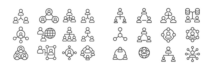 Fototapete - Collection of line icons representing various aspects of networking and organizational structures from a digital perspective