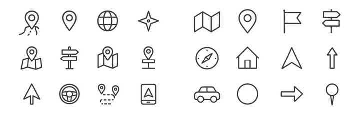 Leinwandbilder - Collection of simple navigation and map icons illustrating various ways to find directions and locations
