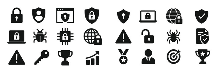 Poster - Collection of cybersecurity icons showcasing various aspects of online safety and protection from digital threats