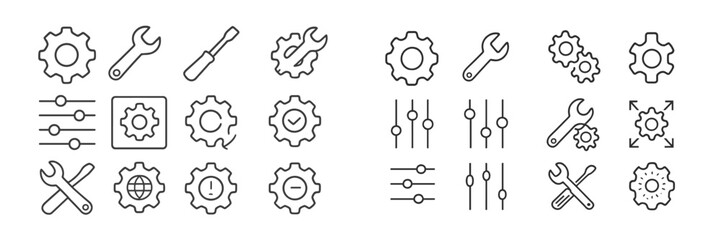 Aufkleber - Collection of various icons featuring gears, wrenches, and tools designed for mechanical and technical concepts