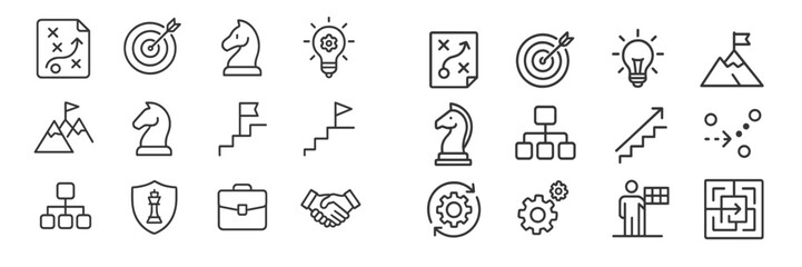Poster - Various strategic icons depicting planning, progress, and teamwork in a minimalistic design