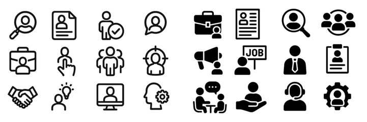 Aufkleber - Icons representing job search, interviews, and professional networking in a modern layout