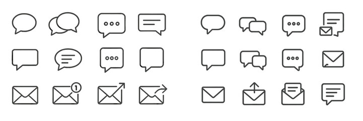 Fototapete - Various speech bubbles and envelope icons representing communication concepts in a simple design