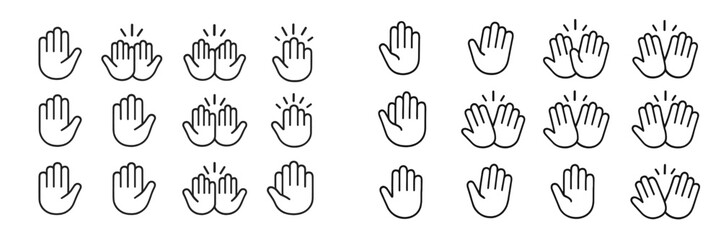 Aufkleber - Various hand gesture illustrations showing clapping, waving, and signaling in a simple black and white design