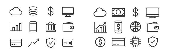 Leinwandbilder - Financial technology symbols illustrate digital transactions and modern banking concepts in a minimalist design