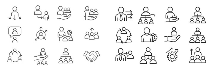 Aufkleber - Diverse symbols representing teamwork, leadership, collaboration, and communication in an office environment