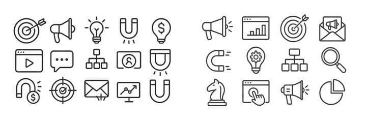 Fototapete - Variety of marketing and business icons in a minimalist style for digital communication strategies
