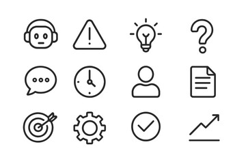 Poster - Various icons representing communication, problem-solving, and productivity in a modern workspace environment