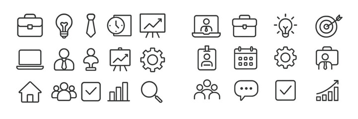 Leinwandbilder - Business concepts represented through minimalistic line icons showcasing various professional tools and activities