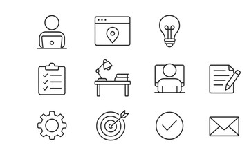 Fototapete - Collection of minimalist icons representing work, productivity, and communication in a digital environment