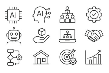Aufkleber - Visual representation of artificial intelligence concepts highlighting various applications and collaborative elements