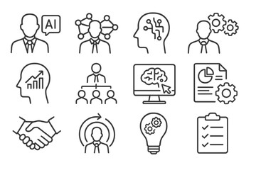 Poster - Business and technology themes featuring artificial intelligence and teamwork concepts in a modern workspace