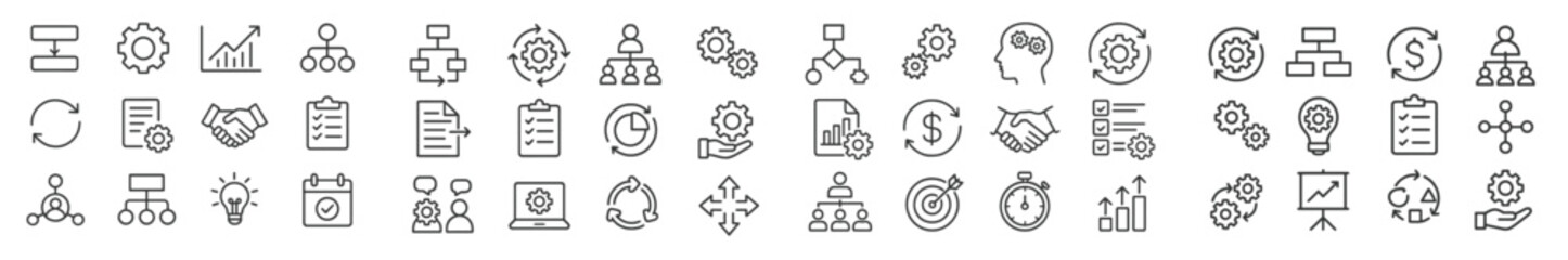 Poster - Collection of simple icons representing business activities and concepts on a clean background