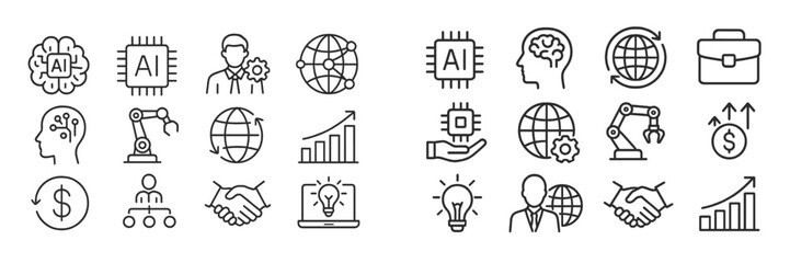 Aufkleber - Icons representing artificial intelligence, business concepts, and technology advancements illustrated in a clean design style