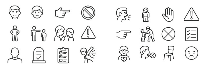 Aufkleber - Collection of icons illustrating various emotions, actions, and cautionary signs in a minimalistic design