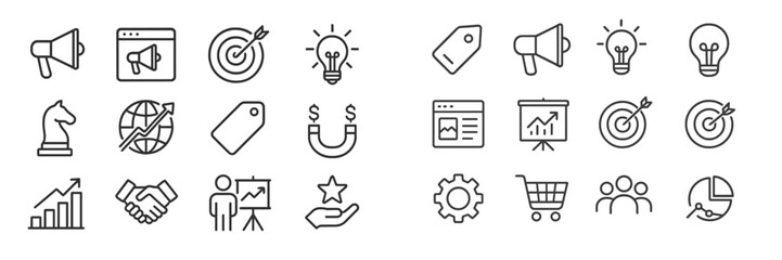 Poster - Business strategy icons illustrating marketing, sales, and teamwork concepts in a modern digital environment