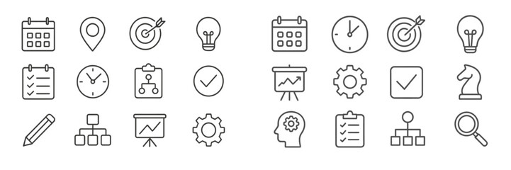 Aufkleber - Various icons representing planning, organization, and productivity in a minimalist style for modern applications and presentations