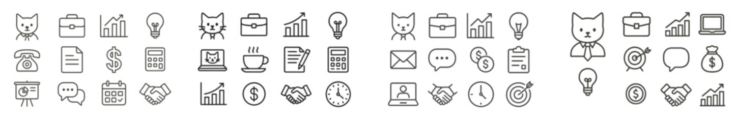 Fototapete - Icons representing business activities and concepts such as finance, communication, and productivity in a modern design