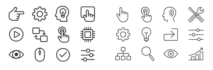 Poster - Collection of minimalistic icons representing technology, productivity, and user interaction in a creative layout