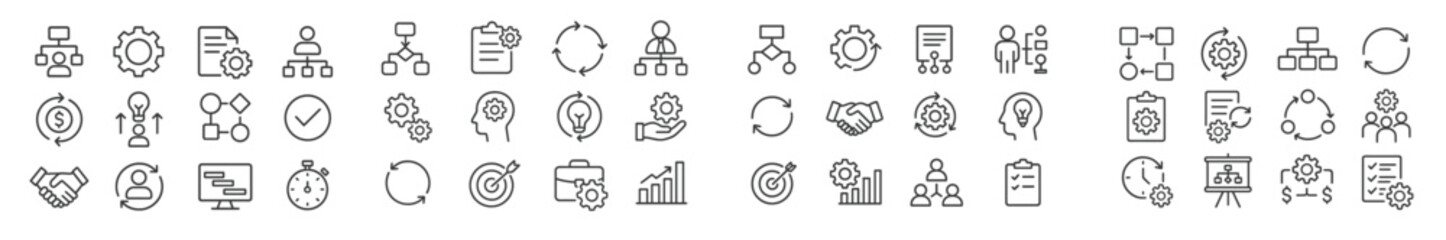 Aufkleber - Collection of line icons representing various business concepts and team activities in a modern workspace setting