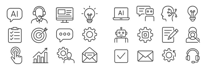 Leinwandbilder - Collection of line icons representing artificial intelligence concepts and digital communication tools