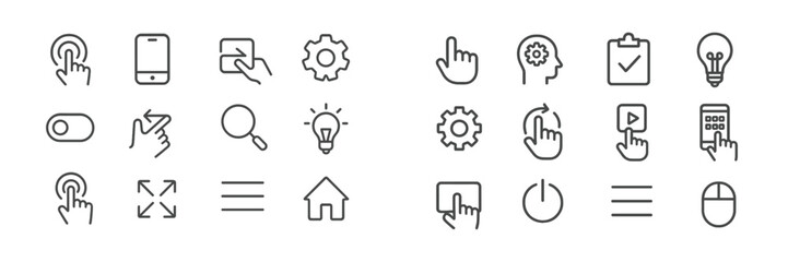 Leinwandbilder - Collection of simple line icons depicting various technology and user interface actions in a digital setting