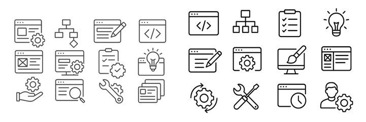 Aufkleber - Collection of icons representing web development and programming tasks displayed against a white background