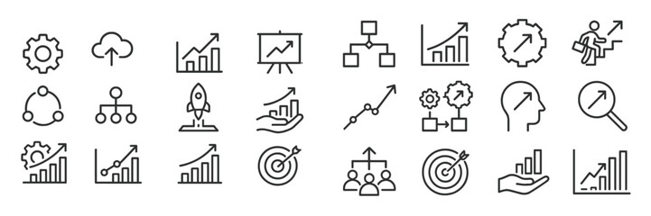 Leinwandbilder - Business growth icons representing strategies, analytics, and teamwork in a digital environment