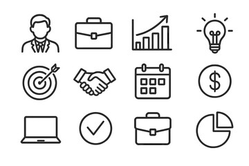 Aufkleber - Business icons representing growth, collaboration, and planning in a minimalist design for professional use