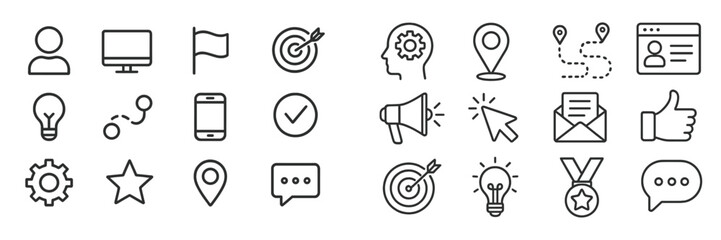 Fototapete - Collection of minimalist icons representing various concepts such as technology, communication, and achievement