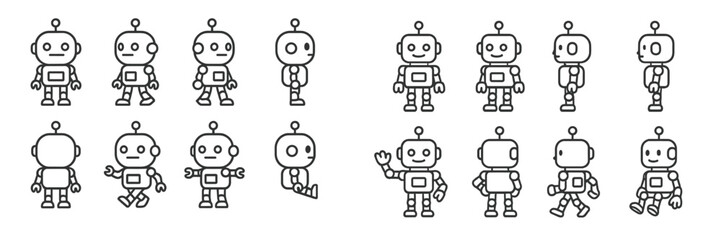 Aufkleber - Cute cartoon robots showcasing different emotions and poses in a playful design suitable for children's content or animations