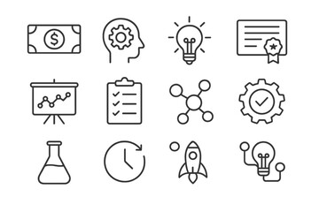Aufkleber - Visual representation of business concepts including finance, innovation, and project management