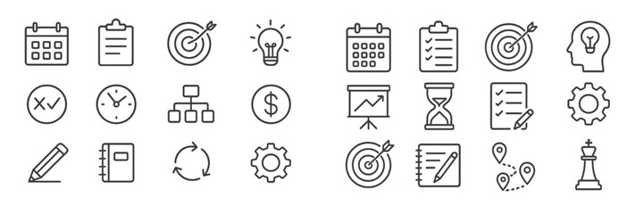 Fototapete - Collection of simple line icons depicting planning, strategy, and productivity elements for various projects