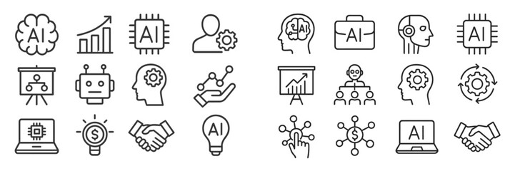 Aufkleber - AI symbols illustrating technology, growth, and collaboration in a digital landscape with various related concepts