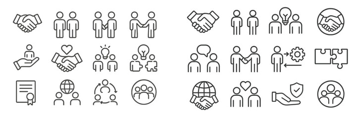 Aufkleber - Business collaboration icons illustrating teamwork, partnership, and networking concepts in a minimalistic style