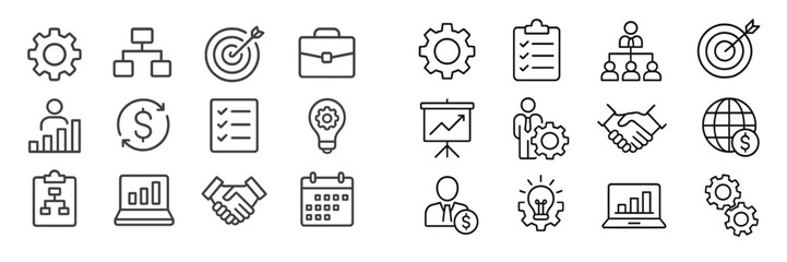 Fototapete - Business icons for strategy planning and teamwork displayed in a clear layout to enhance productivity and organization skills
