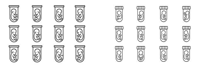Aufkleber - Collection of simplistic illustrations depicting embryos in test tubes arranged in organized rows for educational purposes