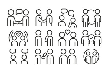 Aufkleber - Various representations of human interactions depicted through simple line art designs in diverse scenarios