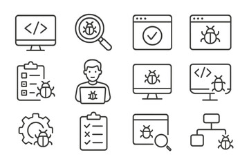 Leinwandbilder - Collection of bug tracking and debugging icons in a minimalistic design for software development
