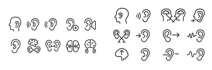 Aufkleber - Exploring various ear-related icons for communication, sound, and perception in design elements