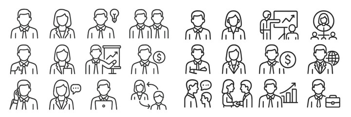 Aufkleber - Business professionals engaging in various activities related to teamwork, presentations, and financial growth in a corporate setting