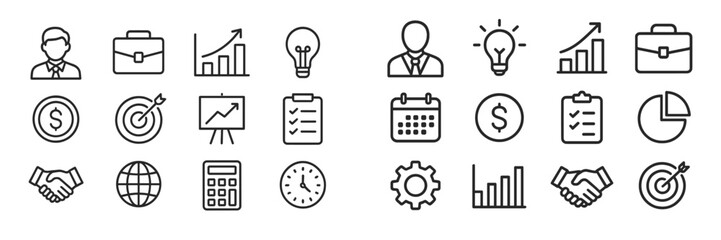Leinwandbilder - Business and finance icons representing growth, planning, and teamwork in a modern professional environment